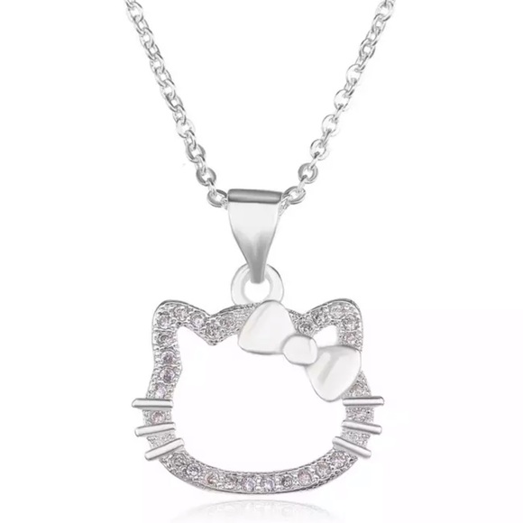 SILVER HELLO KITTY ♡ Cubic Zirconia Diamond Necklace with GIFT BAG - Picture 2 of 4
